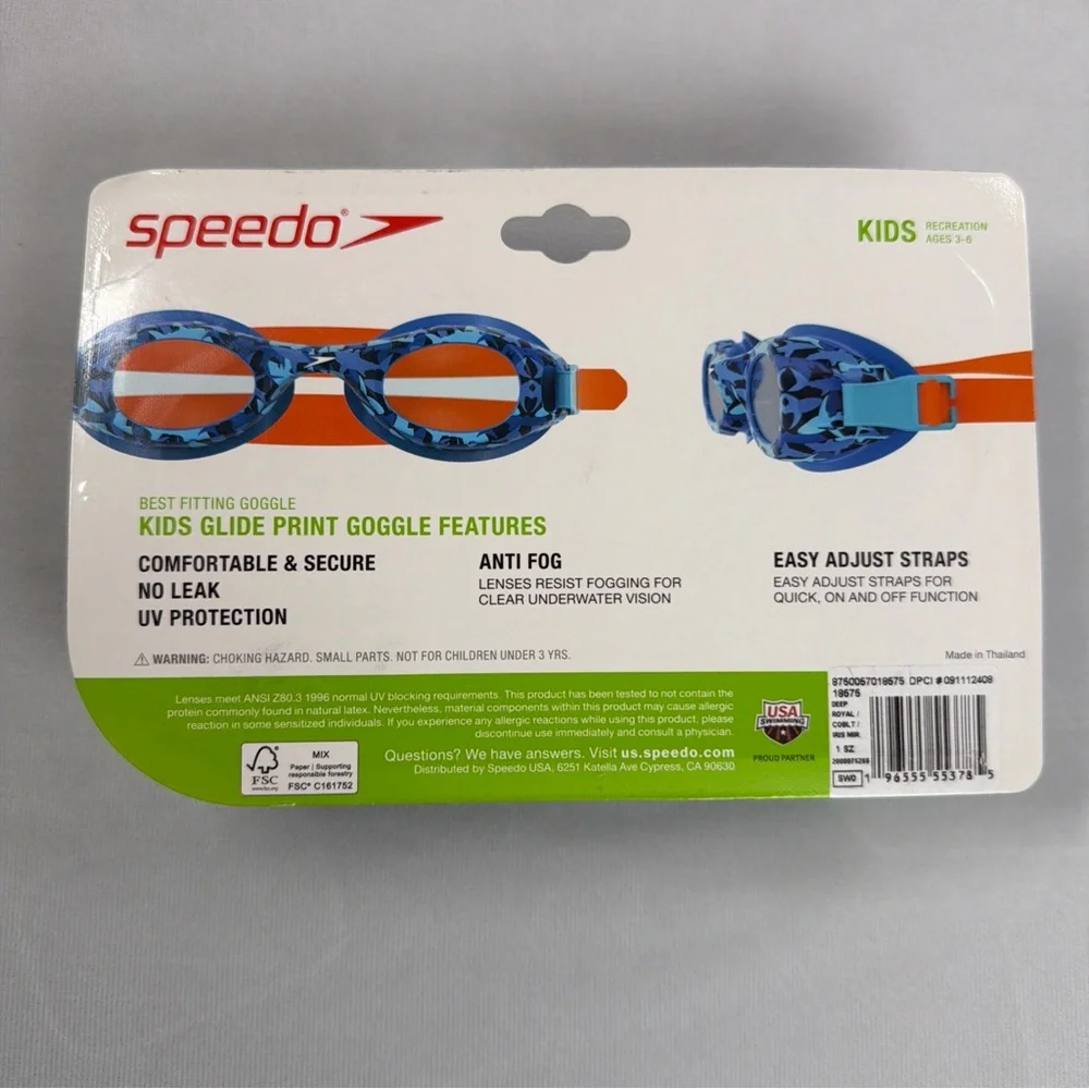 Speedo Kids Ages 3-6‎ Glide Cobalt Print Swim Goggles